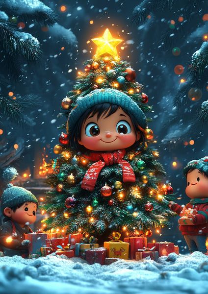 Kerstboom en kleine jongen van Lufy