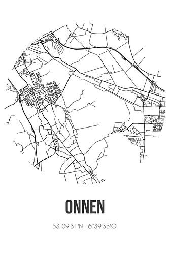 Onnen (Groningen) | Landkaart | Zwart-wit