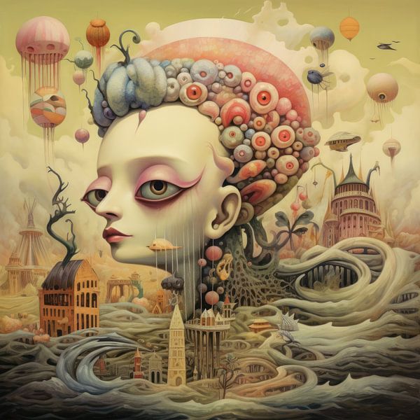 Strange fairytale illustration with unusual bizarre creatures by Art Bizarre