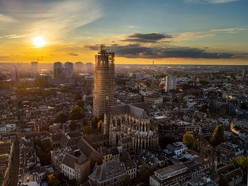 Aerial photo from the Dom Church in Utrecht at sunset by Jan Hermsen
