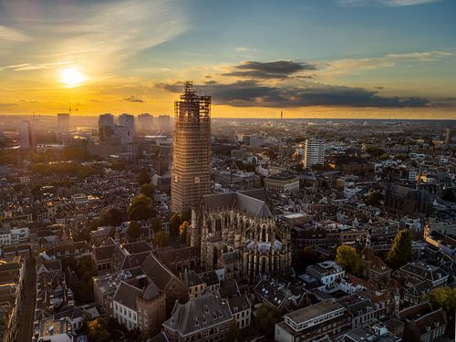 Aerial photo from the Dom Church in Utrecht at sunset