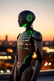 Future robots at sunset by Poster Art Shop