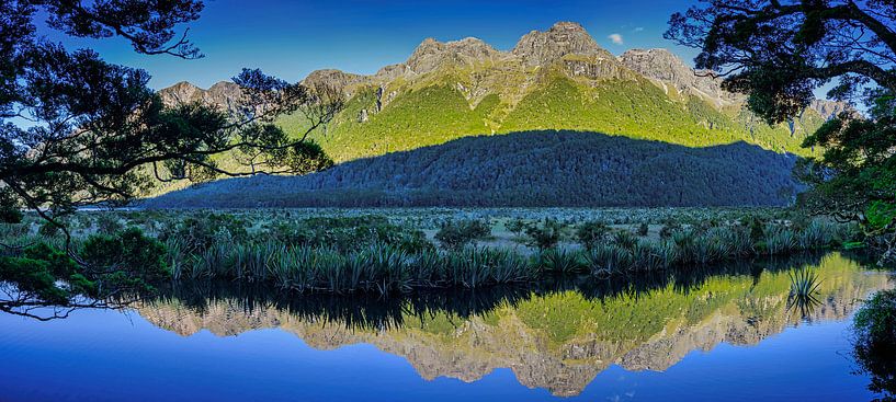 Mirror Lake in Fiordland, Nieuw Zeeland van Rietje Bulthuis