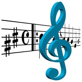 Violinschlüssel und Musikzeichen vor weißem Hintergrund von Michael Schuppich