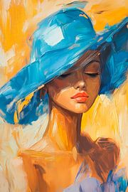Woman with blue hat - Coloured impression by Poster Art Shop
