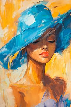 Frau mit blauer Hut – Farbige Impression von Poster Art Shop