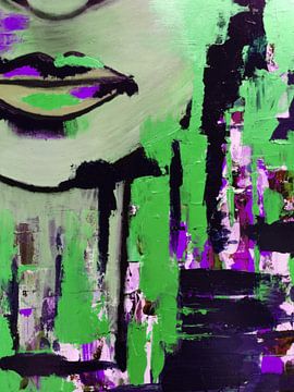 Modernes, abstraktes Porträt einer Frau in Grün, Rosa von Art By Dominic