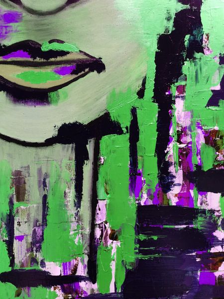 Modern, Abstract Portrait of a Woman in Green, Pink by Art By Dominic