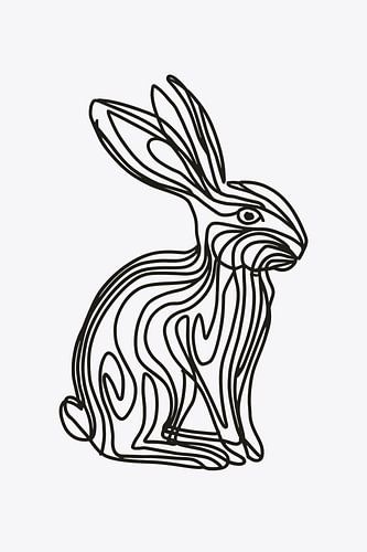 Zwart-witte minimalistische konijn lijn-kunst