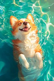 Swimming corgi by Poster Art Shop