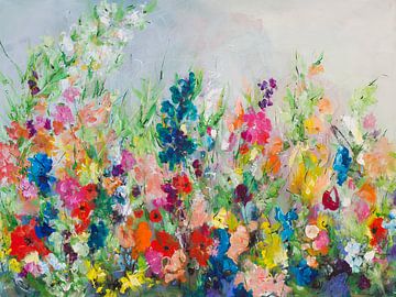 Floral Feast - original colorful flower painting by Qeimoy
