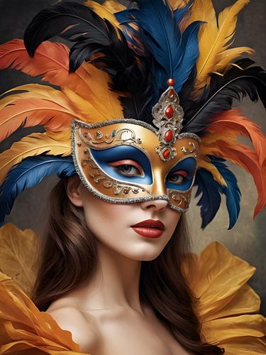 A woman in a carnival mask