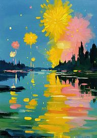 Abstract flowers above the forest lake by Niklas Maximilian