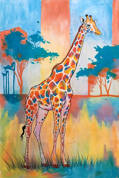 Colourful giraffe in watercolour by Imperial Art House