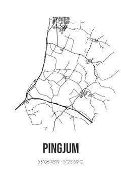 Pingjum (Fryslan) | Landkaart | Zwart-wit van Rezona