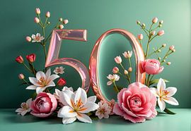 Rose Gold Number Fifty with Floral Arrangement by Markus Gann