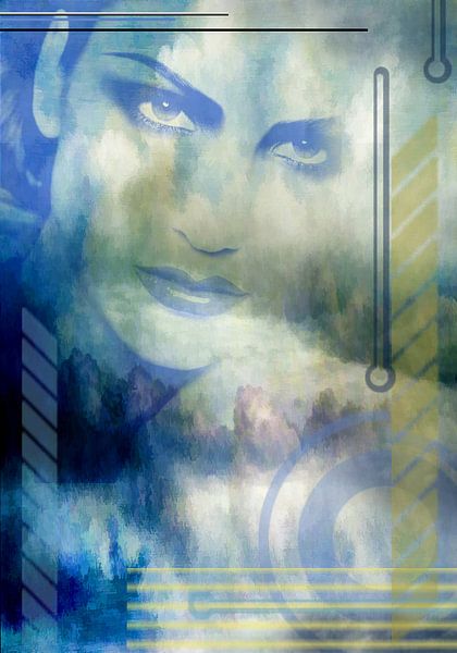 Portrait in blue, digital art by Rietje Bulthuis