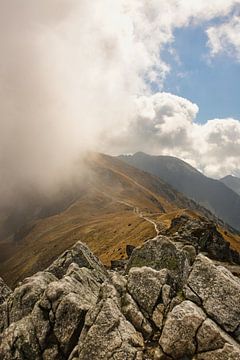 Berggipfel in den Wolken von Bart Nikkels