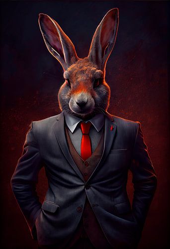 Stately standing portrait of a Rabbit in a suit