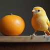 Kanarie met sinaasappel (in de stijl van Henk Helmantel) van Ton Kuijpers