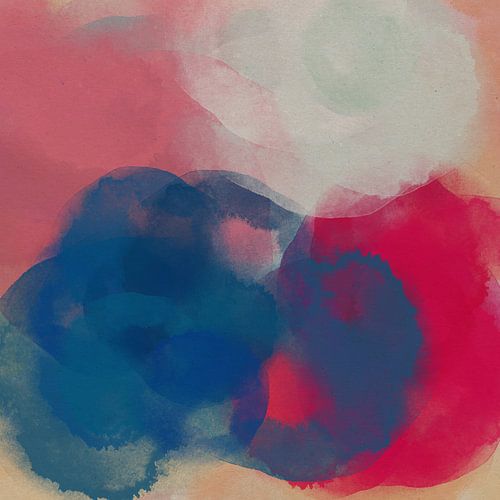 Abstracte vormen in blauw, neonroze en wit