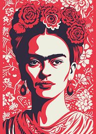 Het Iconische Gezicht, "Frida's Kracht" in diep oker en zwart van Color Square