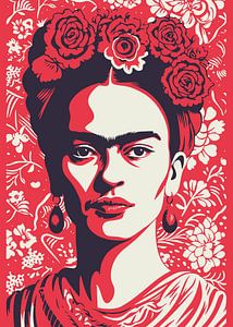 Le visage iconique, "Le pouvoir de Frida" en ocre foncé et noir sur Color Square