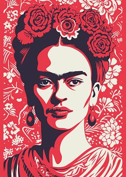Het Iconische Gezicht, "Frida's Kracht" in diep oker en zwart van Color Square