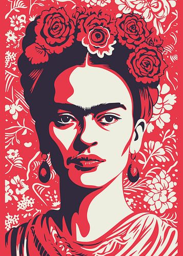 Le visage iconique, "Le pouvoir de Frida" en ocre foncé et noir