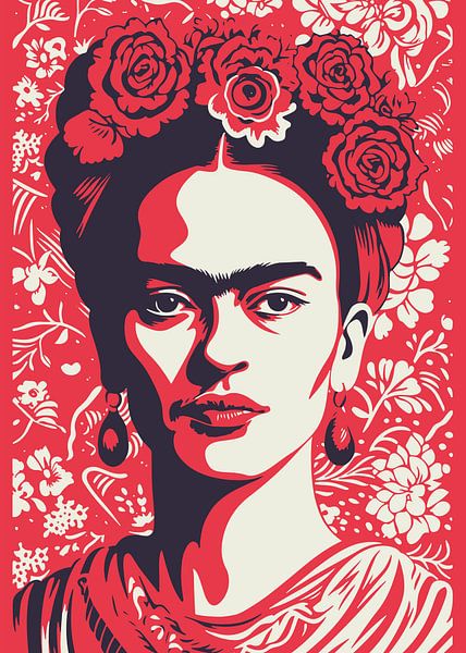 Le visage iconique, &quot;Le pouvoir de Frida&quot; en ocre foncé et noir par Color Square