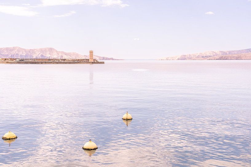 Pastel-coloured Adriatic with mountains and buoys by Elma Maaskant