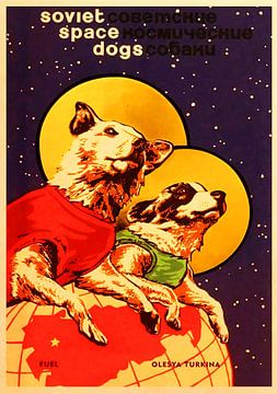 Schönes sowjetisches Space Dogs Vintage Poster