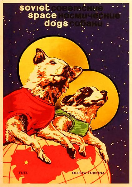Lovely Soviet Space Dogs Vintage Poster par Maria Blair