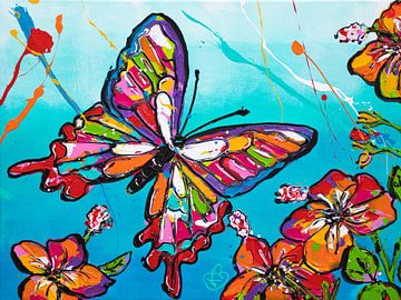 Vlinder in bloementuin van Happy Paintings