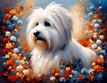 Vang de charme van de Coton de Tulear: Origineel hondenportret door Johanna's Art van Johannas Art Creations