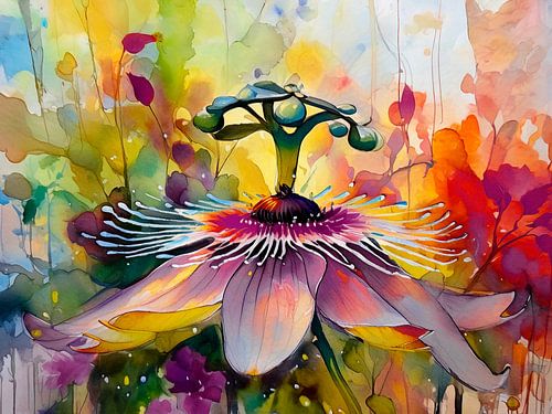 Mixed media schilderij een Lila Agapanthus