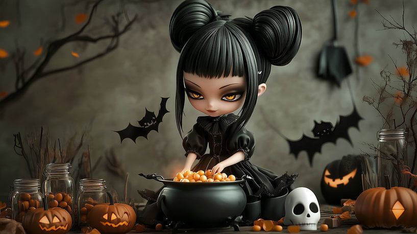 Cute Gothic Halloween Girl by Jan Bechtum
