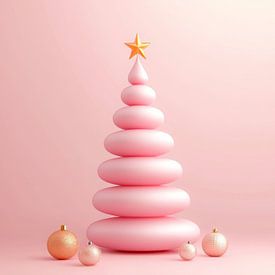 Minimalistischer rosa Weihnachtsbaum mit goldenem Stern und weichen Pastellkugeln von But First Framing