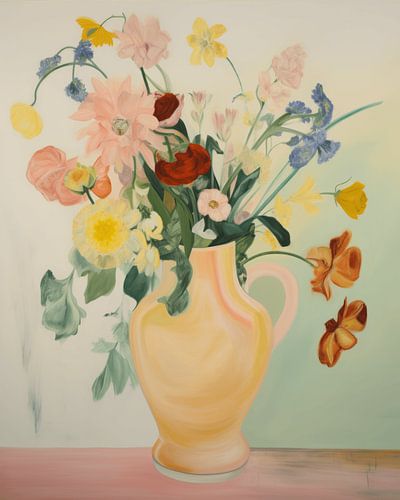 Vaas met bloemen in pastelkleuren