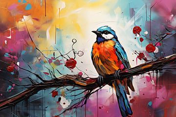 Wunderschöner Vogel im Mixed-Media-Pop-Art-Stil von Animaflora PicsStock