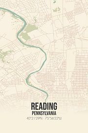 Alte Karte von Reading (Pennsylvania), USA. von Ortsdrucke
