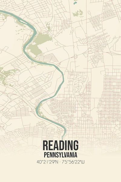 Carte ancienne de Reading (Pennsylvanie), États-Unis. par Affiches de lieux
