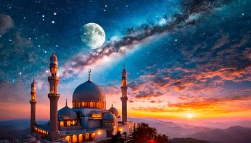 Mosquée avec ciel étoilé sur Mustafa Kurnaz