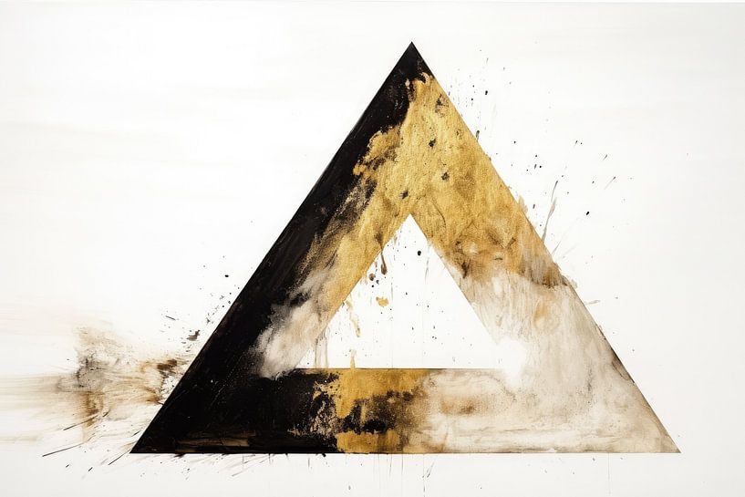 Abstract Triangle Explosion in gold and black by Digitale Schilderijen