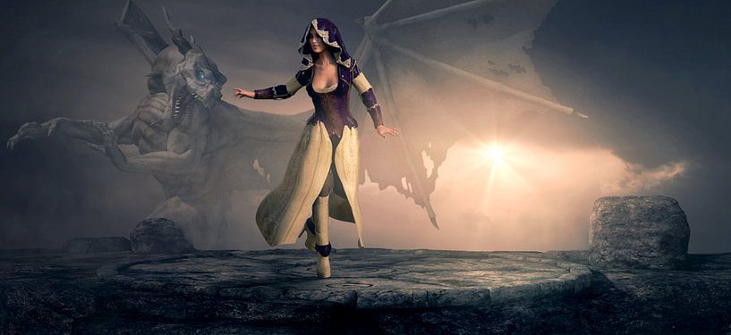 Sorceress spells dangerous dragon by Atelier Liesjes