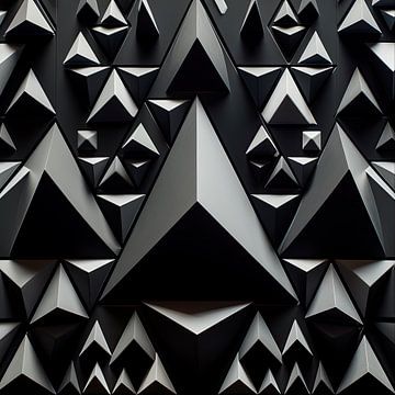 Abstracte kunst met zwarte ruimtelijke driehoeken van Vlindertuin Art