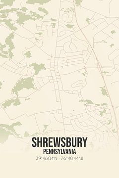 Vintage landkaart van Shrewsbury (Pennsylvania), USA. van Rezona