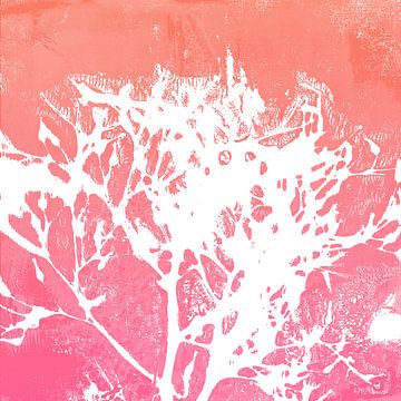 Botanische Kunst im Japandi  Stil. Blatt in orange-rosa Farbverlauf. von Dina Dankers