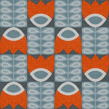 Retro 70s vintage inspired pattern with stylized flowers and leaves in by Dina Dankers