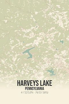 Vintage landkaart van Harveys Lake (Pennsylvania), USA. van MijnStadsPoster